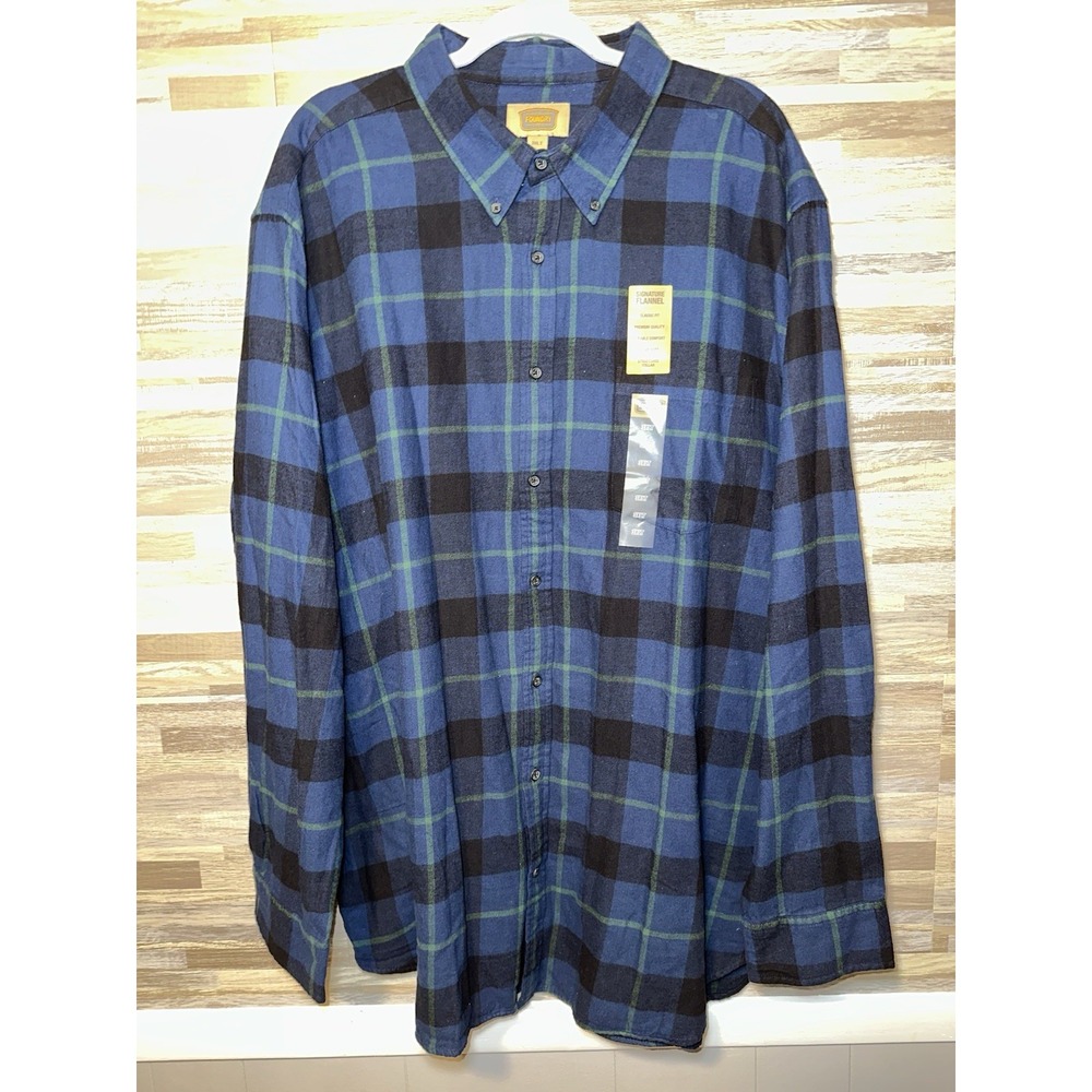 The Foundry Supply Co Shirt Mens 3XLT Blue Black Plaid Flannel Long Sleeve